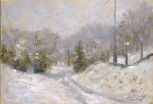 snowy lane to the woods, 15 cm x 20 cm
